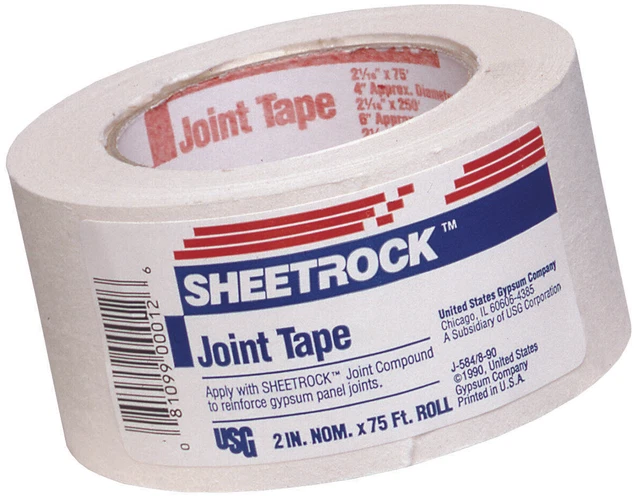 USG 380041 Joint Tape, 75 ft L, 2-1/16 in W, 0.01 mm Thick, Solid, White