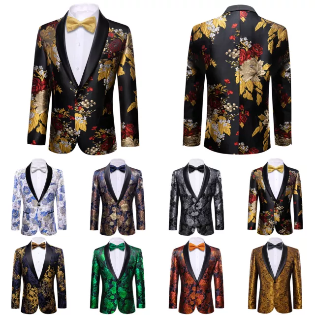 Barry Wang Mens Suit Gold Green Blue Floral Elegant Blazer One Button Coats