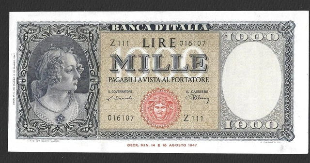1000 Lire Ornata di Perle Testina Decreto 20-03-1947  RARA MAI CIRCOLATA