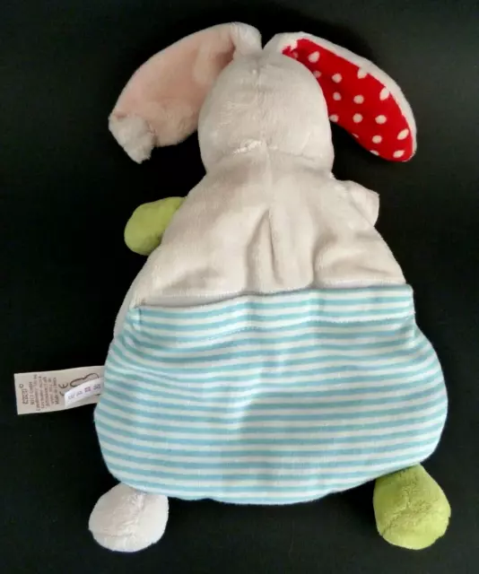 50. Doudou Plat My First Nici Lapin Ecru Blanc Rouge Vert Bleu Poche Etat Neuf* 2