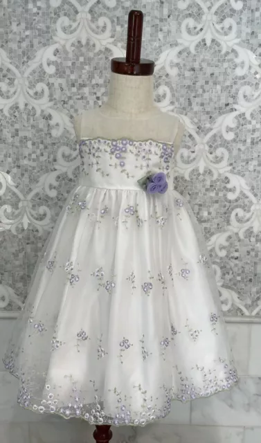 Cinderella Sz. 2T White Dress Lavender Flowers Girls Party Wedding Easter Spring