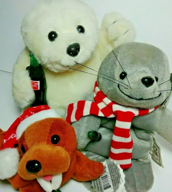 Collectible Coca Cola Vintage Arctic Friends Bean Bag Plush Stuffed Toy Lot Of 3