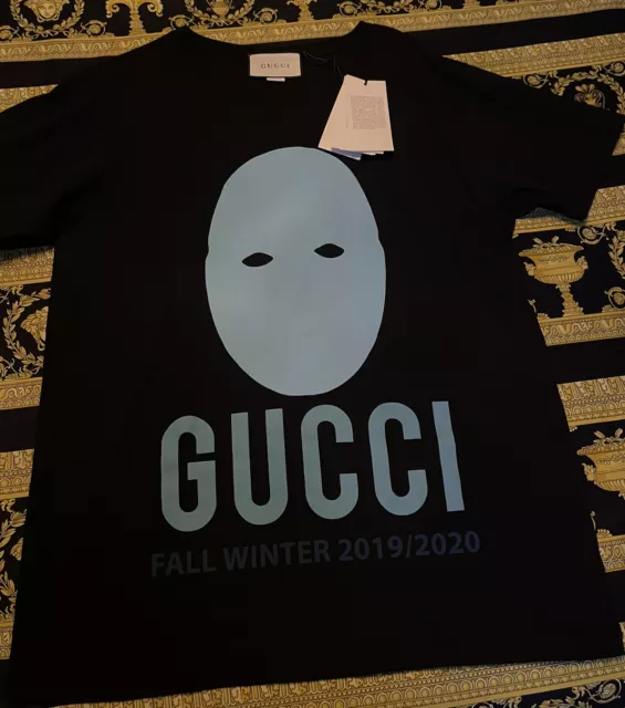 Neuf 100% Authentique Gucci Manifest Collection Ski Masque T-Shirt Taille M Noir