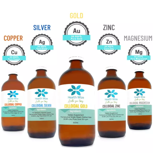 Colloidal Gold Silver Zinc Copper Magnesium Minerals 30PPM 500ml Finest Ionic