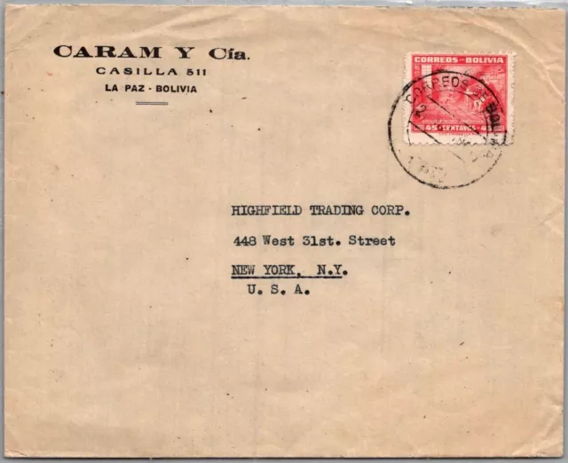 Bolivia Postal History Advert Cover Addr Usa Canc La Paz Yrs'1940-50