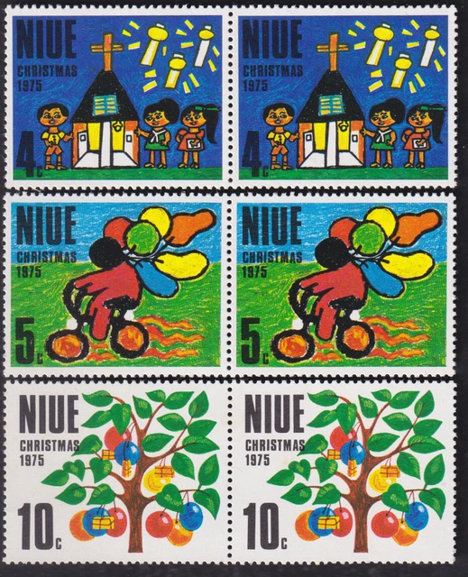 Niue 1975 Weihnachten KINDER Zeichnungen 3 Paar Postfrisch Briefmarken