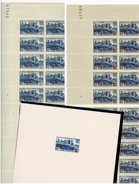 timbres français -  2 feuilles complètes Carcassonne + épreuve de luxe surchargé