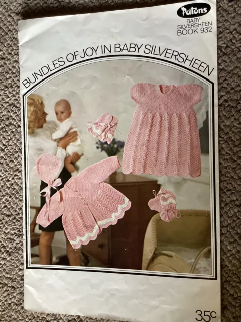 Vintage Patons Baby Knitting Pattern Book 932 Bundles of Joy in Baby Silversheen