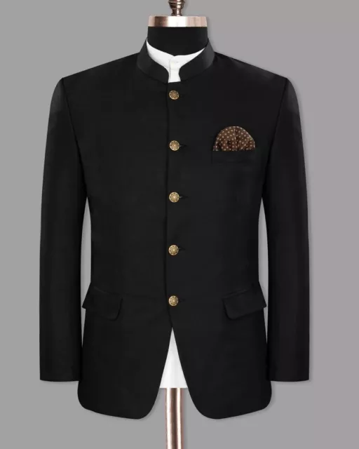Elegant Mens 2 Piece Suit Black Jodhpuri Ethnic Grooms Wedding Suit Jacket Pants