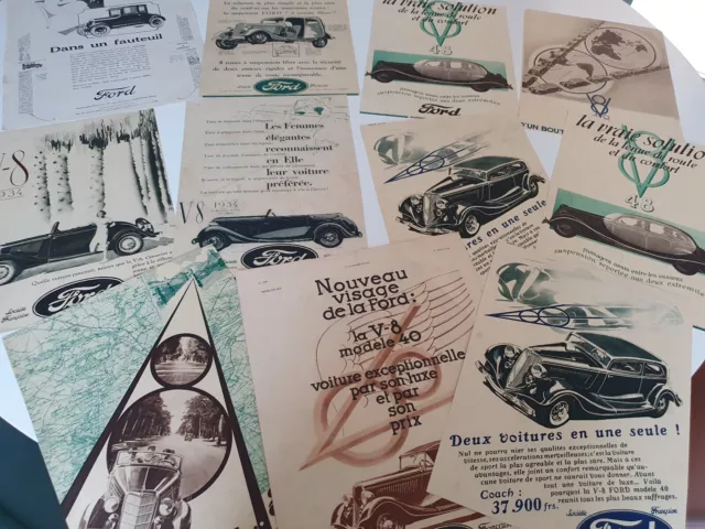 COLLECTION de 11 publicités FORD   originales des années 1910 à 1930