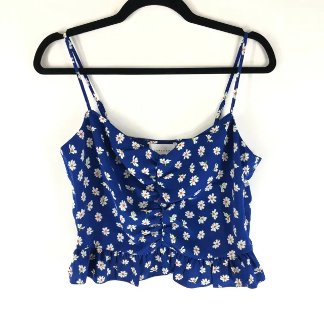 Topshop Womens Crop Top Ruched Ruffle Floral Sleeveless Blue Size 8