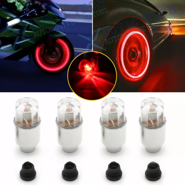 4x Red LED Wheel Tyre Tire Air Valve Stem Cap Lights Lamp For Car Motorcyle Bike