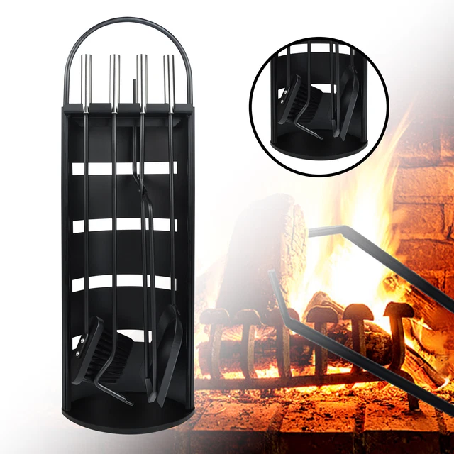 YUENFONG Kaminbesteck 5-teilig Edelstahl - Schürhaken, Zange, Besen, Schaufel Mit Ständer