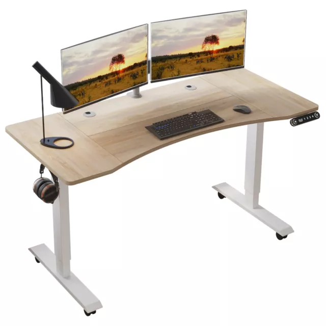 140cm Height Adjustable Standing Desk, Home Office With Memory Height Button