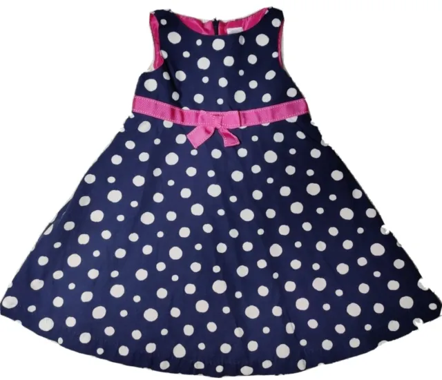 Gymboree Girls Sleeveless Polka Dot A-Line Dress Size 4 Blue & White W/ Pink Bow