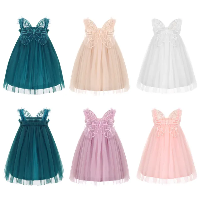 Infant Baby Girls Dress Angel Wings Decor Solid Color Mesh Princess Dresses