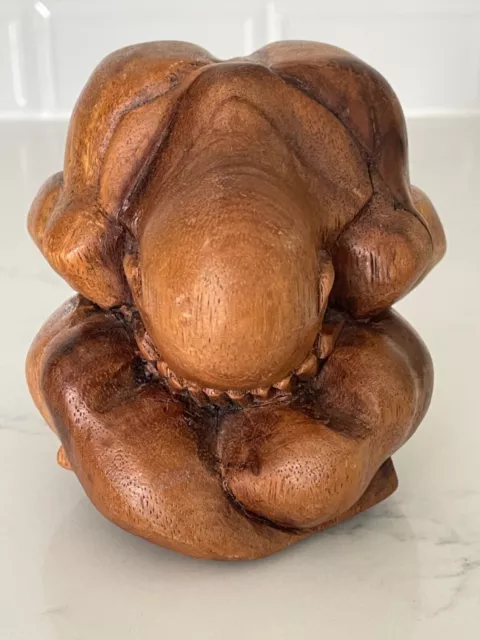 Weeping Buddha Monk Wood Hand Carved 4” FINELY DETAILED CARVING
