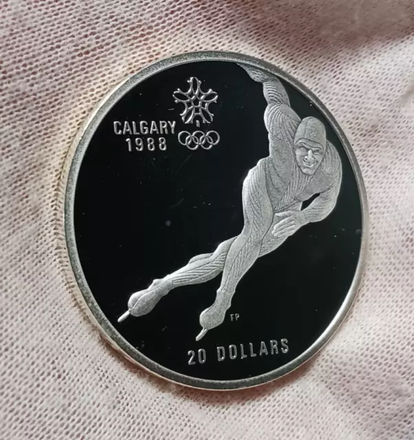 1985 Canada $20 Speed Skating 1988 Calgary Olympics Silver Proof Twenty Dollars