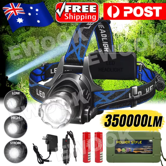 350000LM Zoomable LED Headlamp Rechargeable Headlight T6 Head Torch Lamp