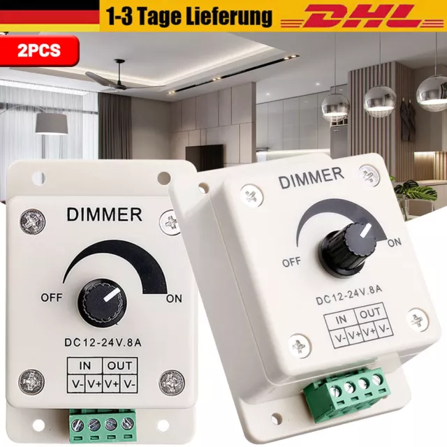 2x LED Dimmer PWM Schalter 12V DC Drehdimmer Controller Helligkeitsregler Licht 3