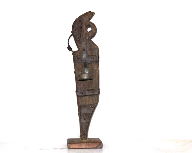 Candelabro vintage de madera y hierro con luz en forma de T 12022