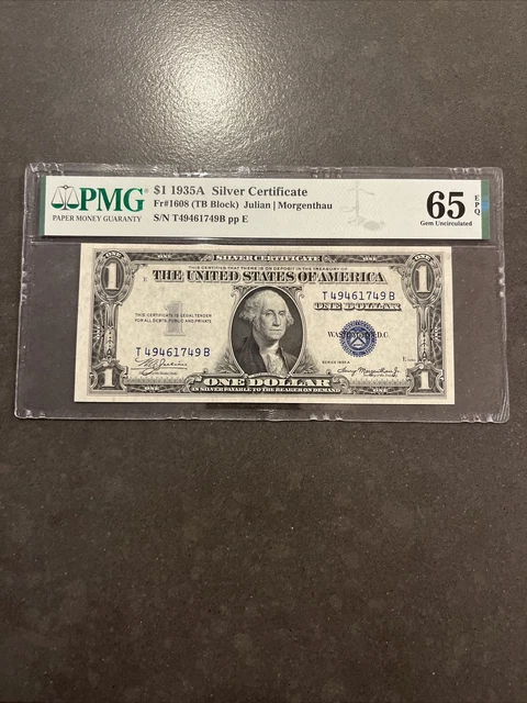 Silver Certificate FR 1608 $1 PMG 65 EPQ 1935A TB  Block