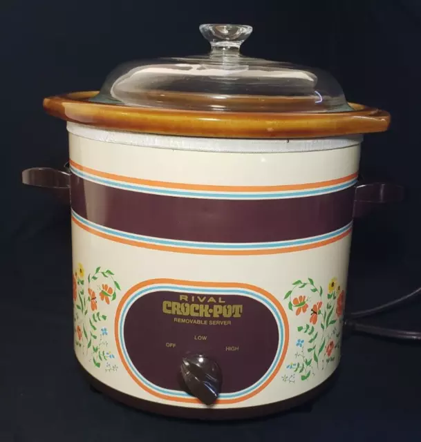 Beautiful Vintage Rival 2 1/2 Qt. Crock Pot Slow Cooker 3120 Floral Plastic  Lid
