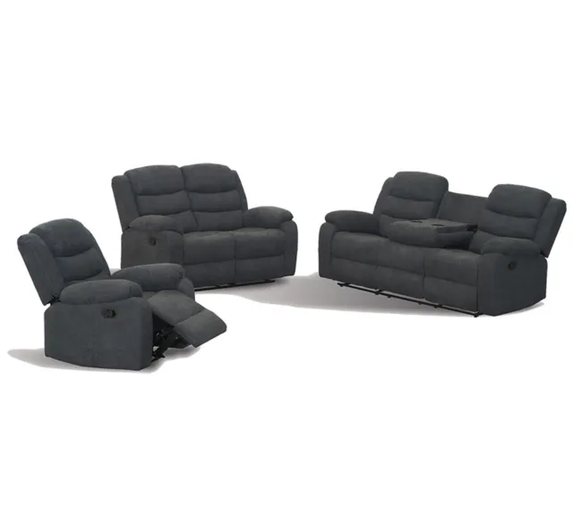 Boston Manual 1 Seater Fabric Recliner 3+2+1 Suite Sofa Armchair Set Grey