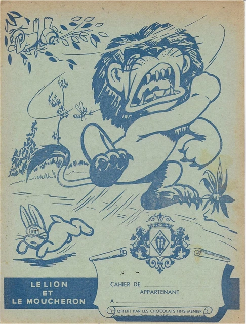 ANCIEN PROTEGE CAHIER NEUF   ANNEE   50s  CHOCOLAT MENIER LION ET MOUCHERON