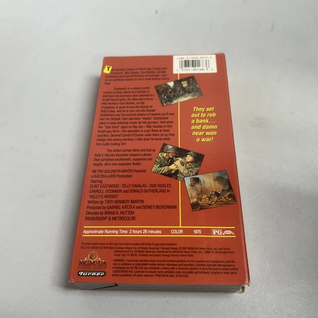 Des Kelly KELLY'S HEROES VHS Hi-Fi Stereo MGM/UA Action Clint Eastwood Telly ...