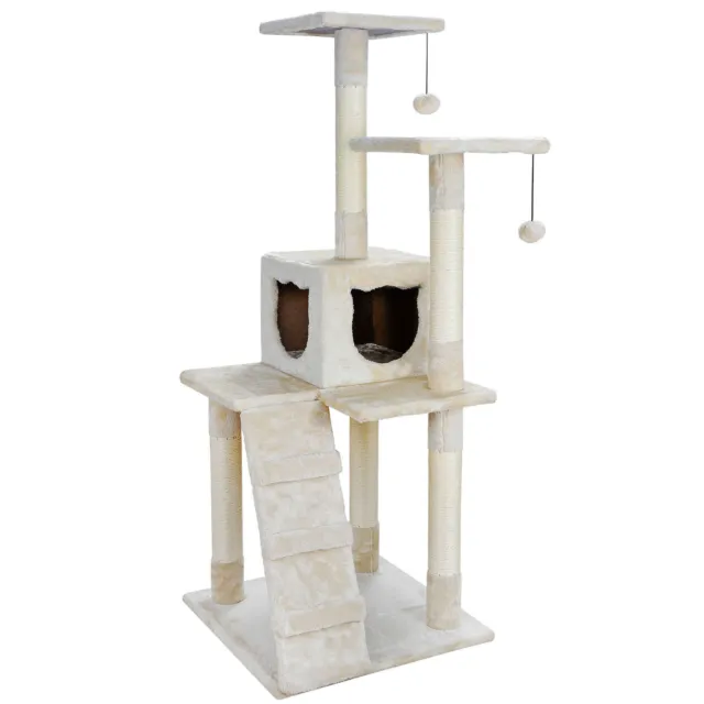 Cat Tree Furniture Kitten House Play Tower Scratcher Beige Condo Post Bed 52"