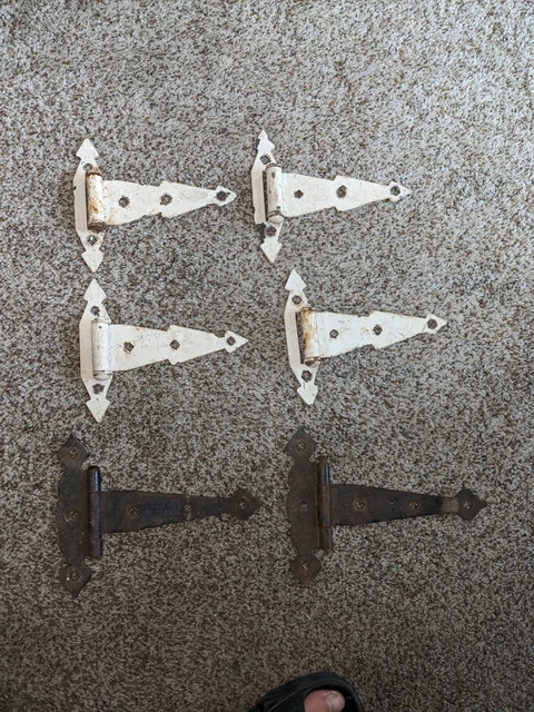 3 PAIR (6) ANTIQUE Vintage BARN SHED DOOR GATE STRAP HINGES LAWRENCE BROS - "LB"