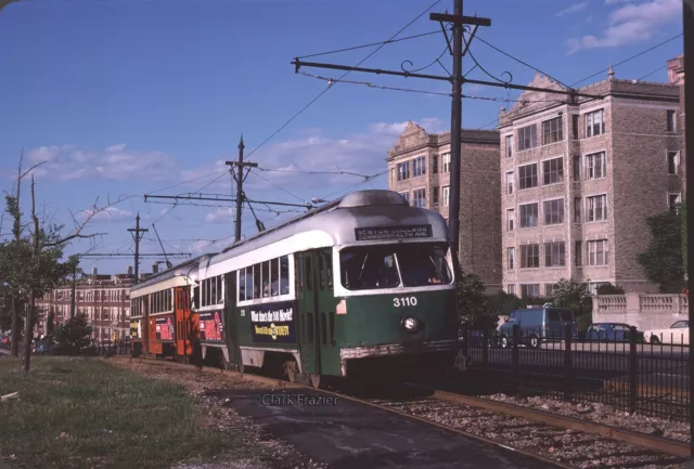 MBTA 3110 leads a two-car train on Commonwealth Ave 1978 Orig Kodachrome Slide
