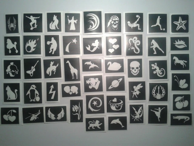 10 - 400 mini small  themed stencils for glitter tattoos / airbrush /