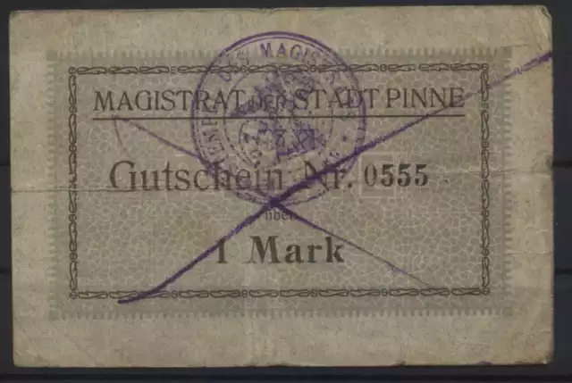 [14204a] - NOTGELD PINNE (heute: Pniewy), Stadt, 1 Mark, o. D. (1914). Dießner 2