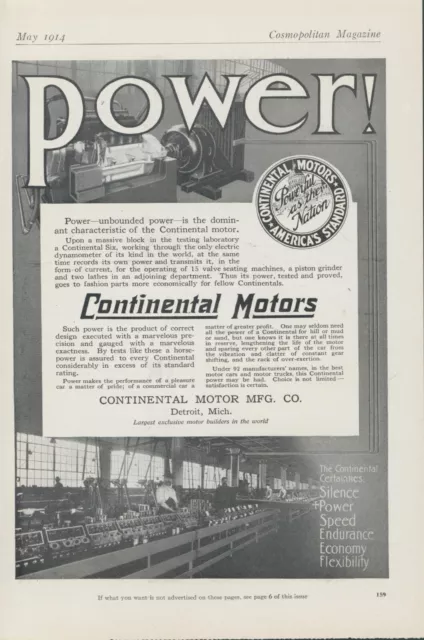 1914 Continental Motors Six Powerful As The Nation Vintage Print Ad CO3