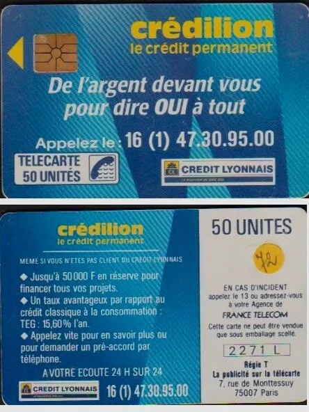 F72-581 V1 CREDILION 50 u TELECARTE 1989/06 PUCE GEM  N° 2271 L ESPACE COTE 80€