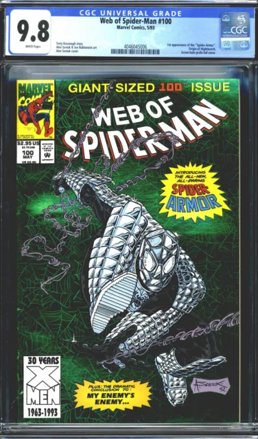 Web of Spider-Man #100 CGC 9.8 Marvel Comics 1993 First Spider Armor Green Foil