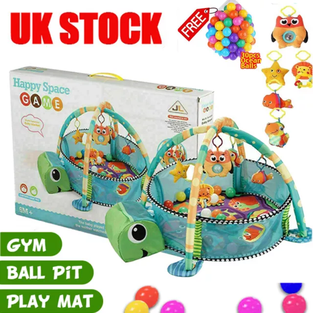 3 in 1 Turtle Baby Gym Activity Play Floor Mat w/Ball Pit & Toys Balls Playmats