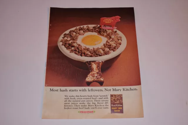 Vintage 1965 Hormel Roast Beef Hash Print Ad.