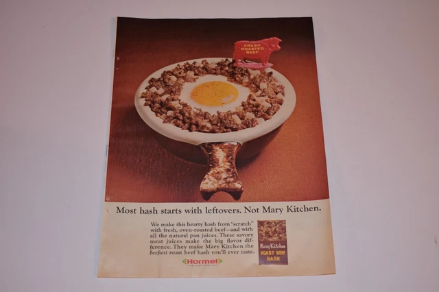 Vintage 1965 Hormel Roast Beef Hash Print Ad.