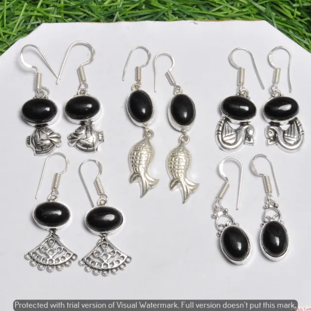 Black Onyx 5 Pair Wholesale Lot 925 Sterling Silver Earring NLE-154