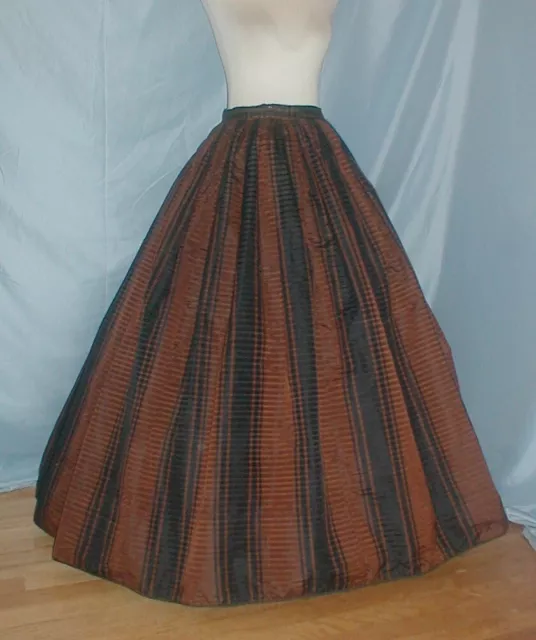 Antique Dress Skirt Victorian 1860's Civil War  Brown & Black Stripe Silk Skirt