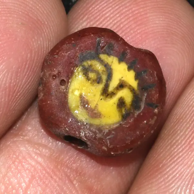 Genuine Ancient Roman Mosaic Gabri Glass Face Bead from Hebron Palestine