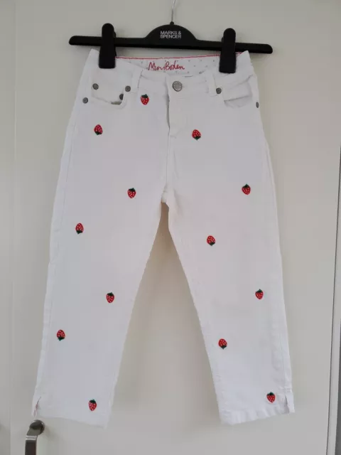 Boden white cropped strawberry jeans. Age 9 years.