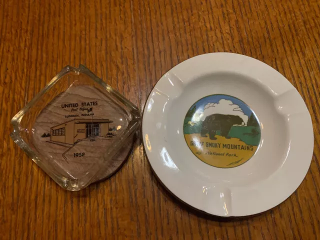 Vintage Glass Ashtray Set:  Sunman Indiana 1958. No chips or cracks.  