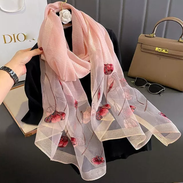 LARGE LONG PINK Embroidered And Beaded Flower Pashmina Scarf/Shawl/Wrap ...