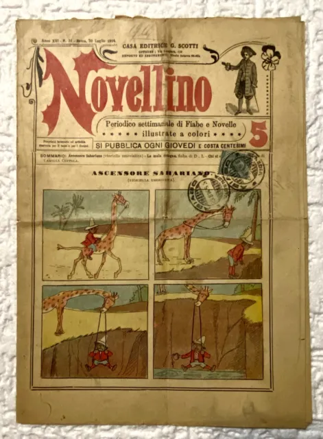Novellino Primo Giornalino A Fumetti Italiano Del 30 Luglio 1914 Con Francobollo