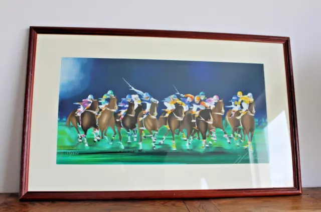 Grande Lithographie Encadree Victor Spahn Partie De Polo 48.5 / 79 Cm