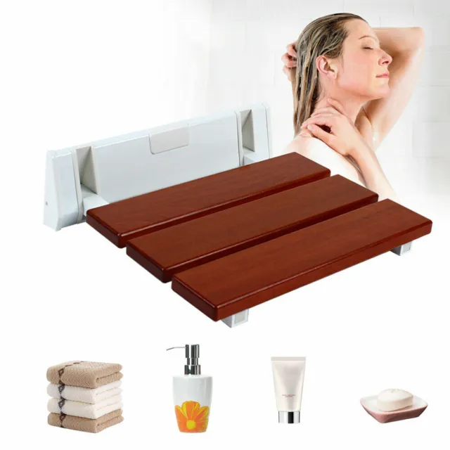 Wall Mounted Foldable Bath Seat Bench Shower Chair Solid Wood Fold Down Bracket